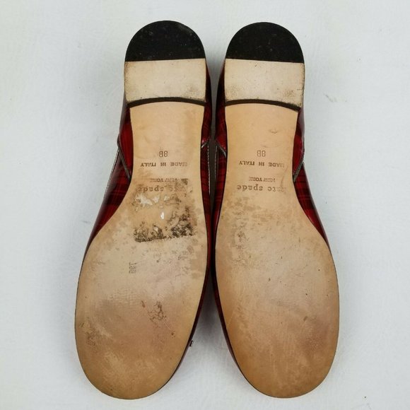 Kate Spade Womens Ballet Flats Red Plaid Bow Sz 8 - Picture 10 of 10
